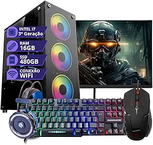 Pc Gamer Completo Intel Core I7 3.4GHz Memoria 16gb Ssd 480gb Fonte 500W Monitor 19