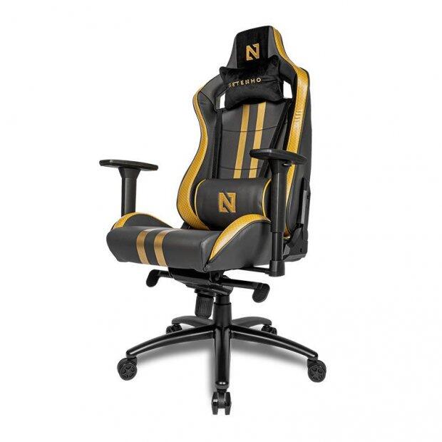 Cadeira Gamer Netenho Rozhok V2, Espuma Moldada, Braco 3D, Preto e Dourado, NT-RZK-V2